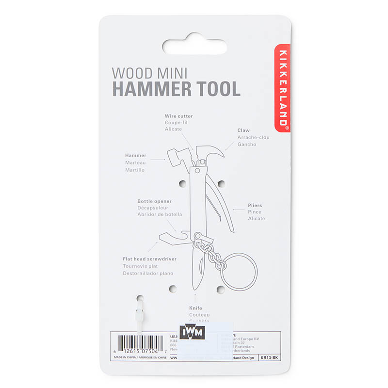 wood mini hammer tool keychain keyring packaging reverse